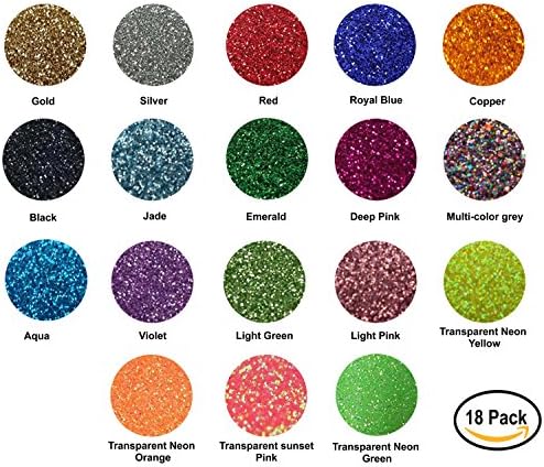 18 Color Glitter Heat Transfer Vinyl (HTV) Sheets 12x10'' | 18 Color Starter Bundle Pack, Easy To Weed, Vinyl Heat Transfer for T-Shirts | Iron On, Silhouette Cameo, Heat Press &amp; Cricut Machines