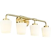 Audickic Bathroom Light Fixtures Over Mirror, 4-Light Brushed Gold Vanity Lighting Fixtures with Milk White Glass, Farmhouse 
