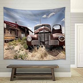 Abandoned Restaraunt on Route 66 Road in USA - Fabric Wall Tapestry Home Decor - 51x60 inches