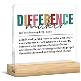 Difference Maker Gifts for Women, Motivational Gifts for Mentor Coworker Boss Leader Employee, Difference Maker Definition Acrylic Plaque Sign with Wooden Stand Decor