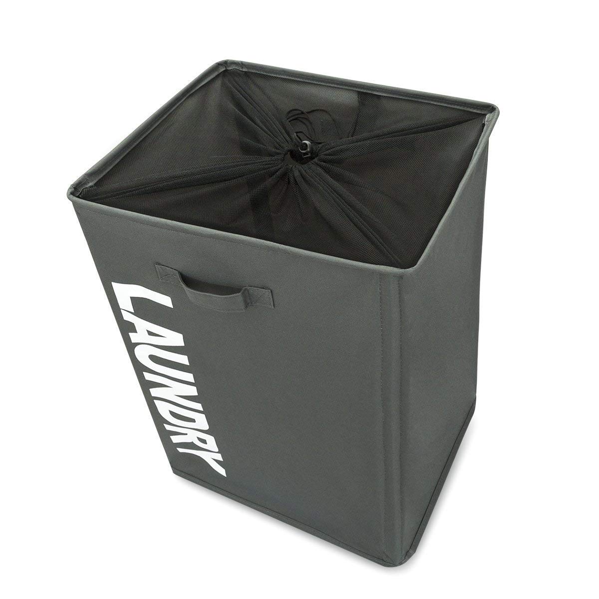 WISHPOOL Large Rolling Stand Folding Slide Laundry Basket Square Collapsible Waterproof Dirty Mesh Laundry Hamper Bin Organizer Storage on Wheels (Grey)