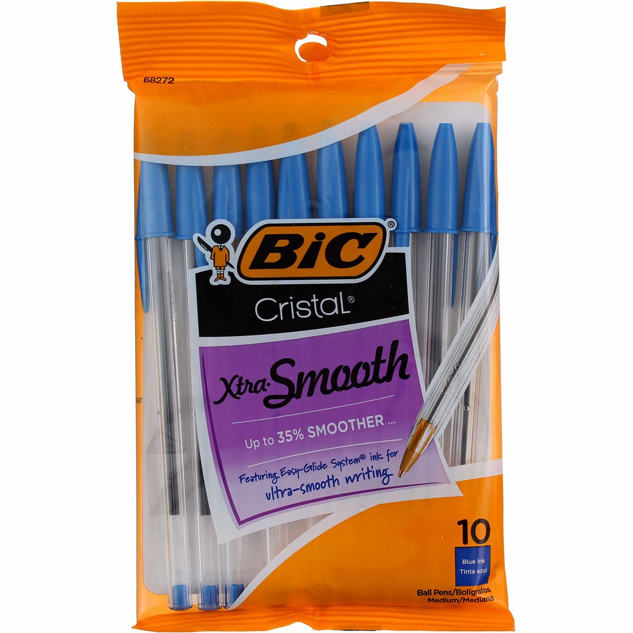 Bic Cristal Ballpoint Pen, Medium Point, Blue - 10 Ea(Pack of 2)