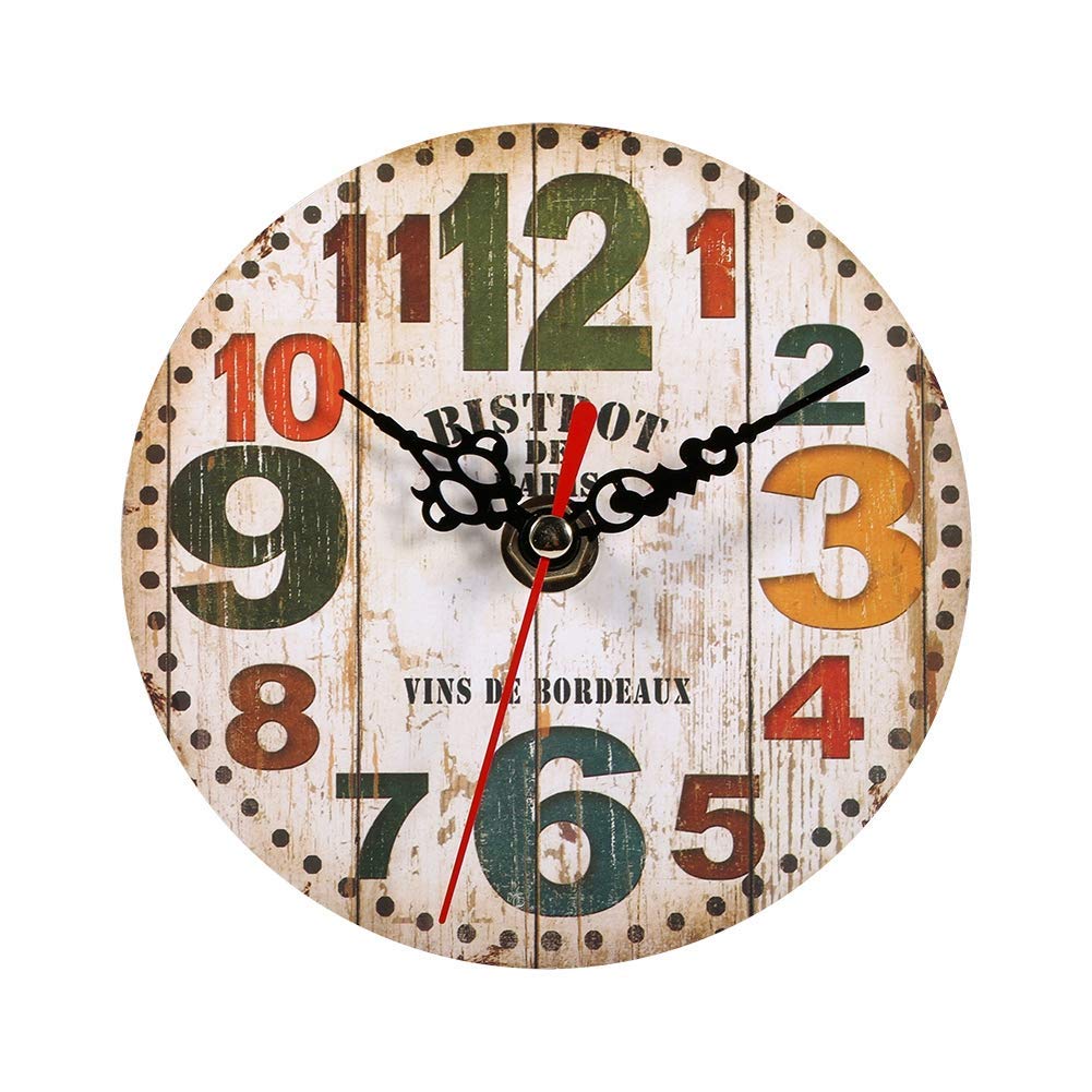 GOTOTOP Creative Antique Vintage Style Round Wooden Wall Clock Home Office Bedroom Decoration Ornaments (4.7 Inches)(#3)
