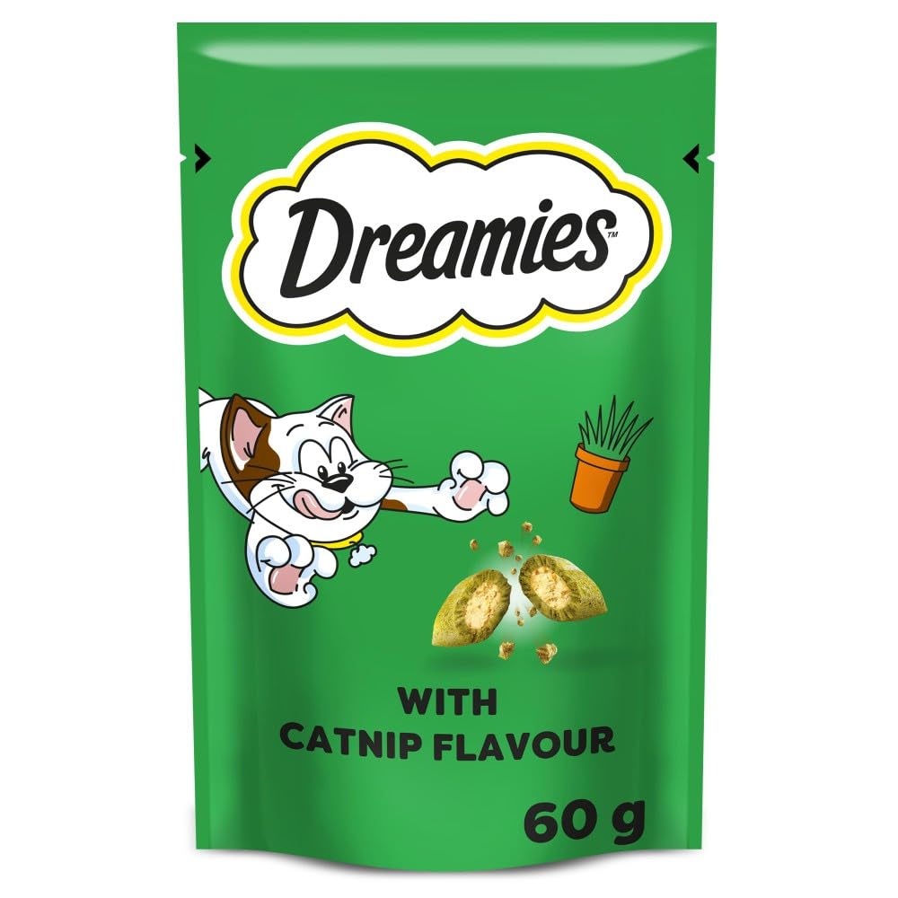 DREAMIES - Catnip Cat Treats - 8 x 60 g - Snacks with Delicious Catnip - Bulk Cat Food - Multipack Snacks 8 Pouches