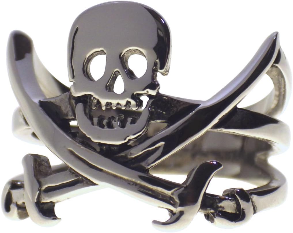 Calico Jack Rackham Jolly Roger Ring Mens Stainless Steel Pirate Flag Band Sizes 8-16