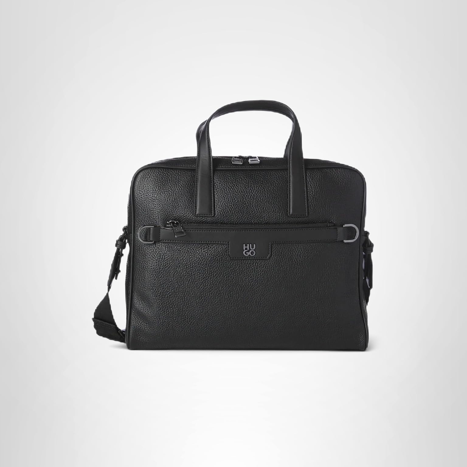 HUGO mens Stacked Logo Leather Briefcase