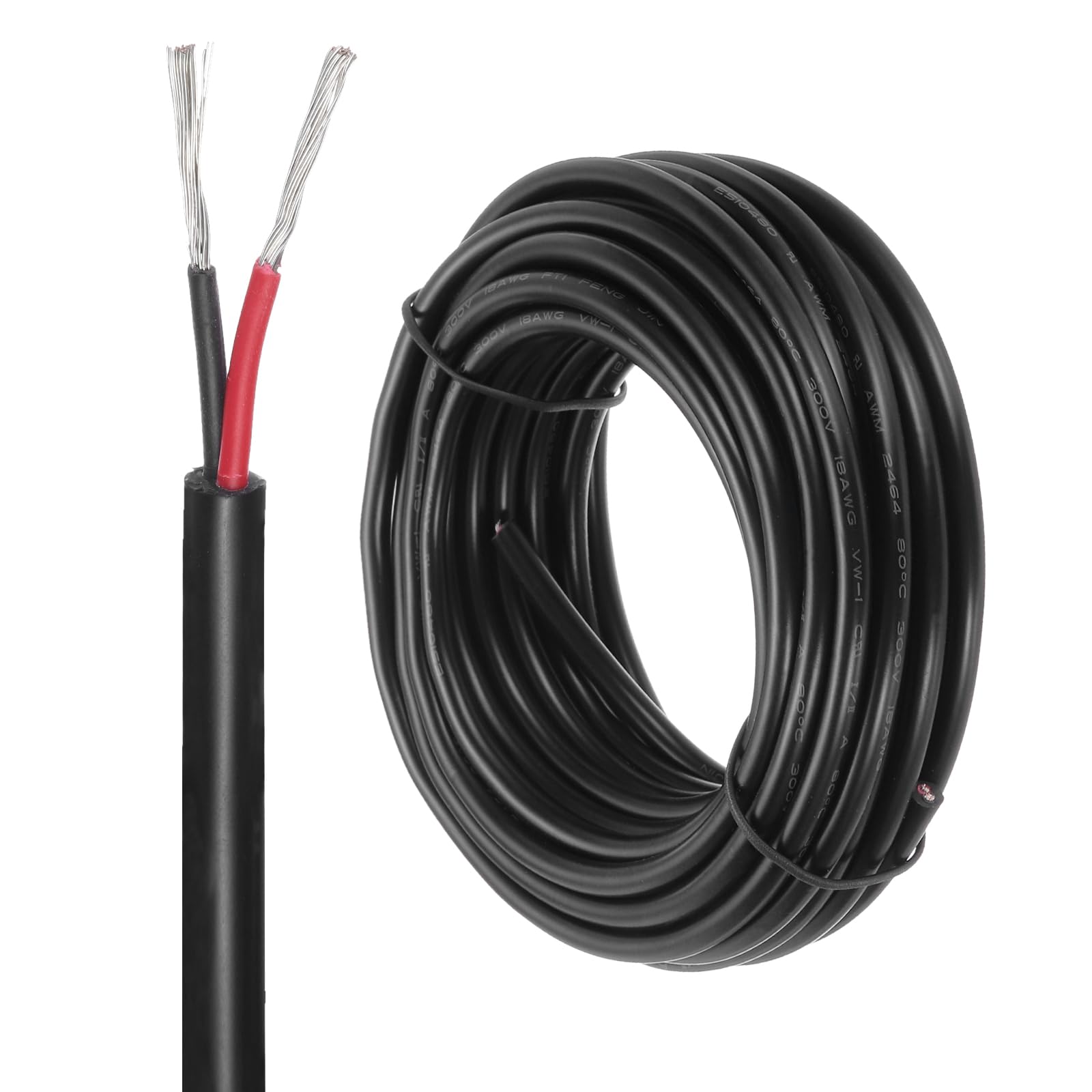 DMiotech 18 Gauge Wire Electrical Wire 2 Conductor, 18 AWG Extension Cable Cord 25 Ft/7.6 m UL2464 300V Stranded Tinned Copper Wire for LED Lighting Automotive