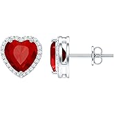 Certified 4 Carat Lab Grown Ruby Heart Earrings in Silver, Aaaa Quality, Ruby Stud Earrings - Gift For Women