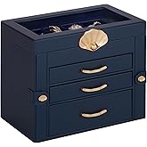 Enthralite Jewelry Box with 3 Drawers: Display Organizer for Earrings Necklaces - Gifts for Girls Women (Dark Blue)