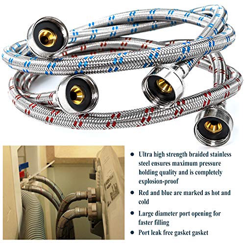 Beaquicy Washing Machine Hoses 4 Ft Braided Stainless Steel Water