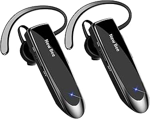 [2 Pack] Bluetooth Earpiece Wireless Handsfree Headset New Bee V5.0 24 Hrs Driving Headset with Mic 60 Days Standby Time Headset Case for iPhone Android Samsung Laptop Truck Driver
