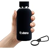 Exllena Small Water Bottle 12oz with Clip, Double Wall Stainless Steel Vacuum Small Insulated Water Bottle Keeps Drinks Cold 24 Hrs/Hot 12 Hrs for Kids Handbag School BPA Free (Black)