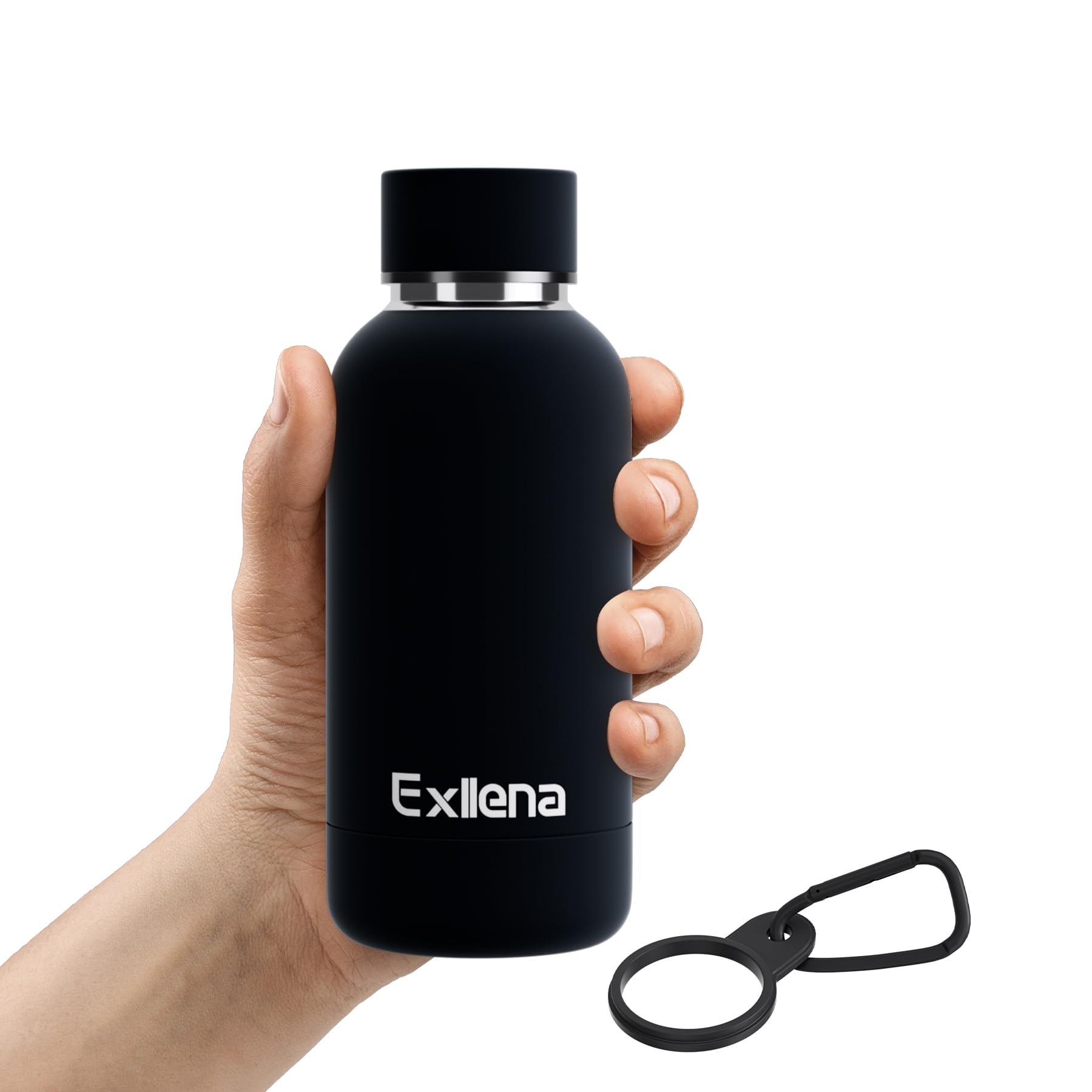 Exllena Double Wall Vacuum Insulated 350ml Bottle with Clip - Keeps Drinks Cold/Hot Up to 24/12 Hrs - BPA Free (Black) — image 1