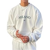 GORGLITTER Men's Crew Neck Sweatshirt Letter Print Long Sleeve Drop Shoulder Streetwear Sweatshirt Top