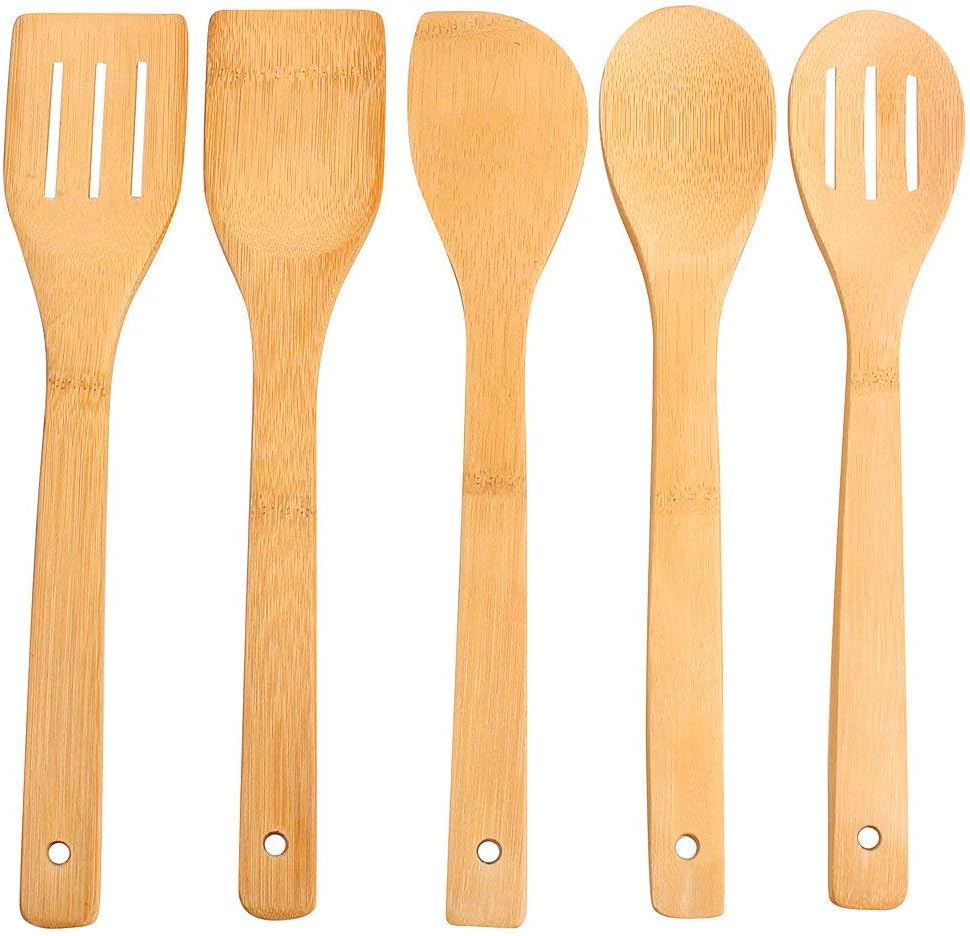 5PCS Kitchen Cooking Utensils Tools Set Spatula Spoon Solid Turner Cookware Safe Harmless Clean Heat Resistant Eco-Friendly Natural Non-Stick Pans Cookware Kitchen Gift