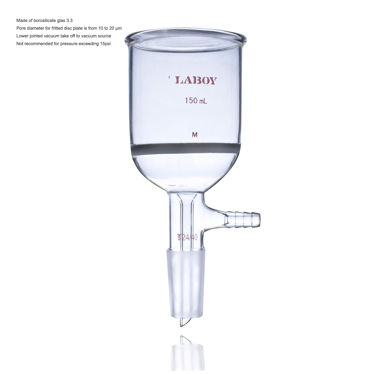 Laboy hmf030622 cristal filtración Buchner Embudo 150 ml con 24/40 conjunta y 60 mm de diámetro Laboy hmf030622 cristal filtración Buchner Embudo 150 ml con 24/40 conjunta y 60 mm de diámetro