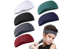 GNEGNI 6Pcs Kids Sports Headbands, Soft Athletic Sweatbands for Boys Girls, Sweat Wicking Soccer Headbands, Wide Elastic Hairband for Youth Baseball Football Yoga Workout