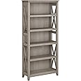 Bush Furniture Tall 5 Shelf Bookcase for Living Room or Home Office, Large Bookshelf, Modern Farmhouse Style, Key West Collection, Washed Gray