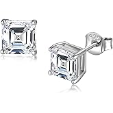 Vryssky Princess Cut Moissanite Stud Earrings for Women Men 925 Sterling Silver 18K White Gold Plated Square Shape Earrings