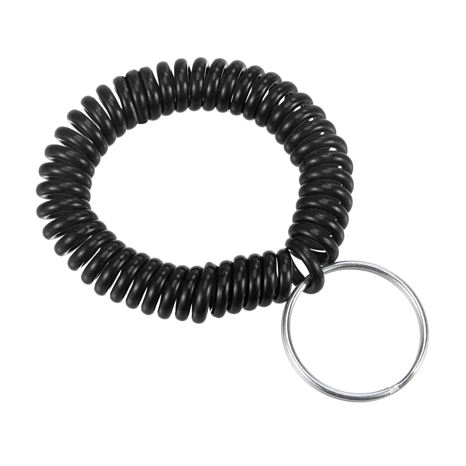 PATIKIL Spiral Keychain, 4 Pack Plastic Wrist Coil Keyring Wristband Stretchable Key Holder Lanyard for Sports Outdoor, Black