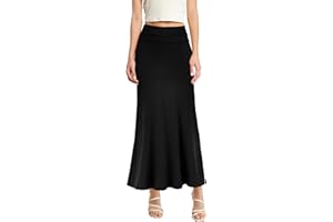 Hybrid & Company Women's Stretch Lightweight Flowy Maxi Skirt – Casual Fold Over Waist, Made in USA
