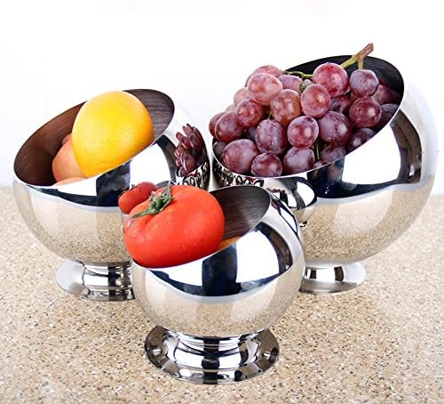 Multi-size Kitchen Stainless Steel Metal Mixing Pre Bowl BeveL Snack Dessert Fruit Condiment 18mm Food Holder Round Dish,Desk Trash Can, Storage Bin ,Buffet Container,Sample Display (Large with base)