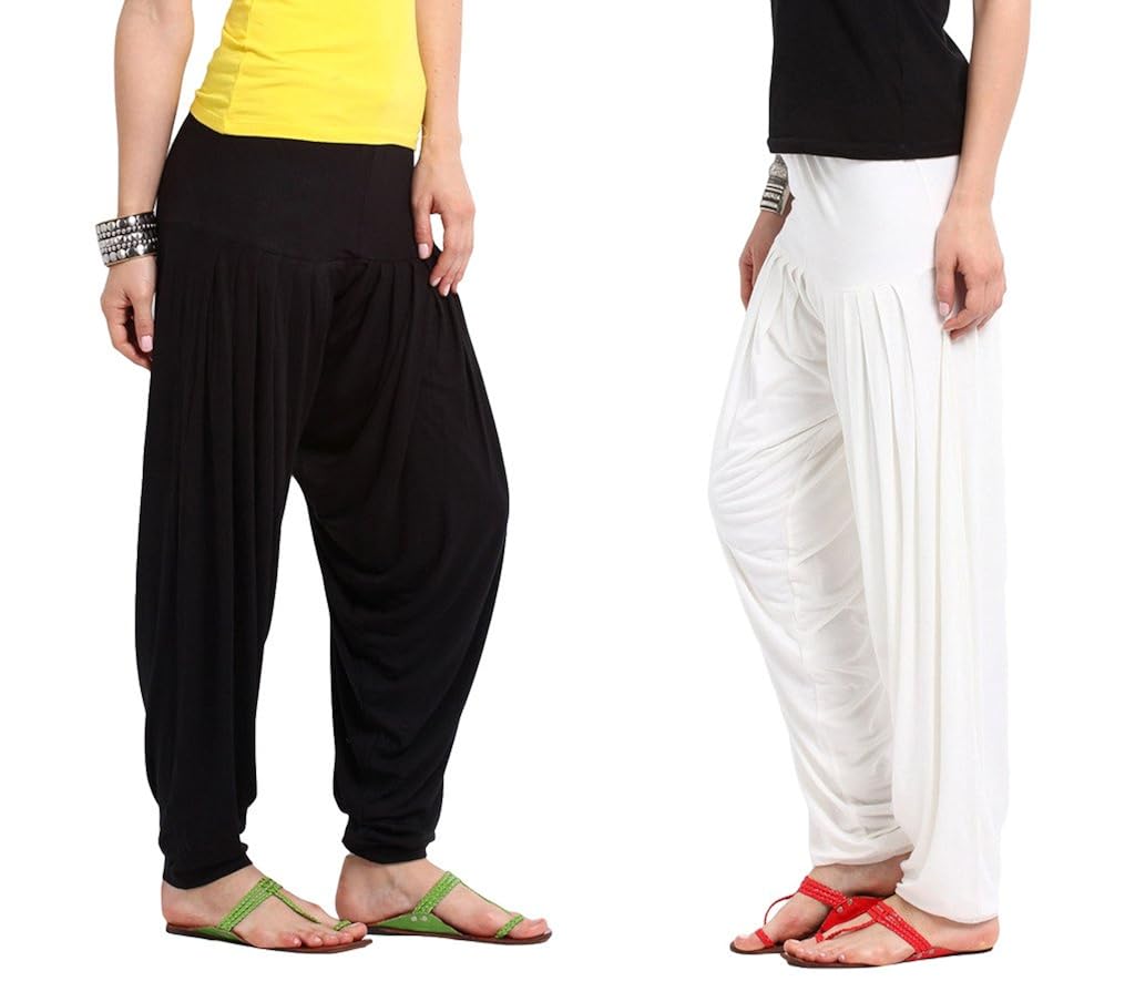 nikita women's black and white viscose patiala pants 2pc combo