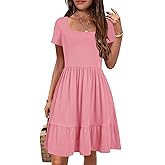 YOVION Girls Summer Dress Square Neck Short Sleeve Casual Loose Ruffle Tiered Dresses with Pockets for 6-12 Y