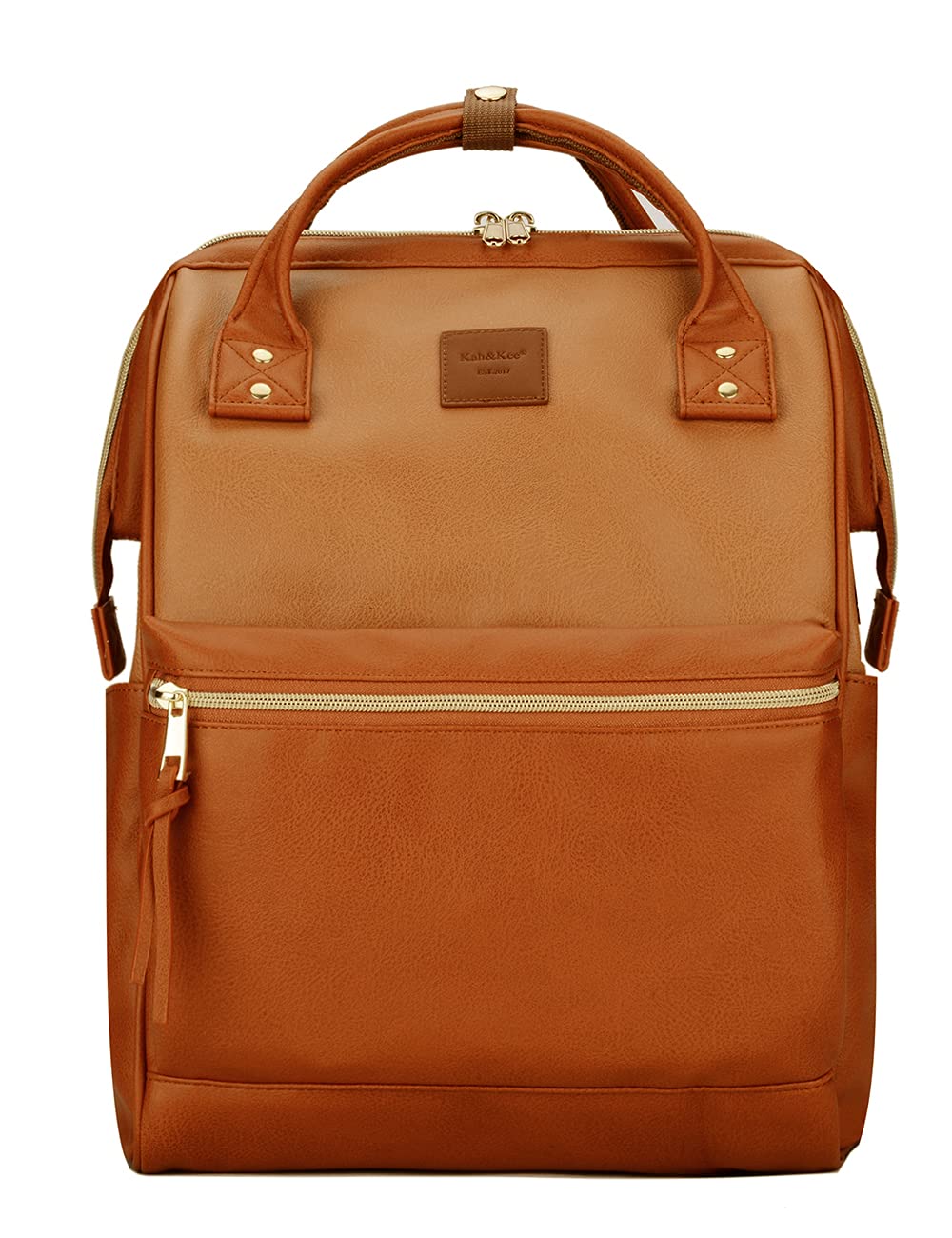 Kah&Kee Leather Laptop Backpack for Women, 14-15 Inch Professional Work Bag, Water-Resistant Vegan Leather Doctor Bag Backpack for Teacher, Nurse & Travel, Fits MacBook Pro 15 (Buff/Camel,Medium)