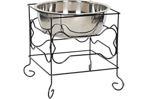 YML Elevated Stainless Steel Dog & Cat Bowl with Black Wrought Iron Stand, 10-Inch (10.75 Cups)