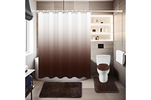 BAAHRNOM Ombre Brown Shower Curtain Set 4 Piece Bathroom Sets with Shower Curtain and Rugs and Non Slip U Shaped Toilet Rugs Luxury Bathroom Decor Sets