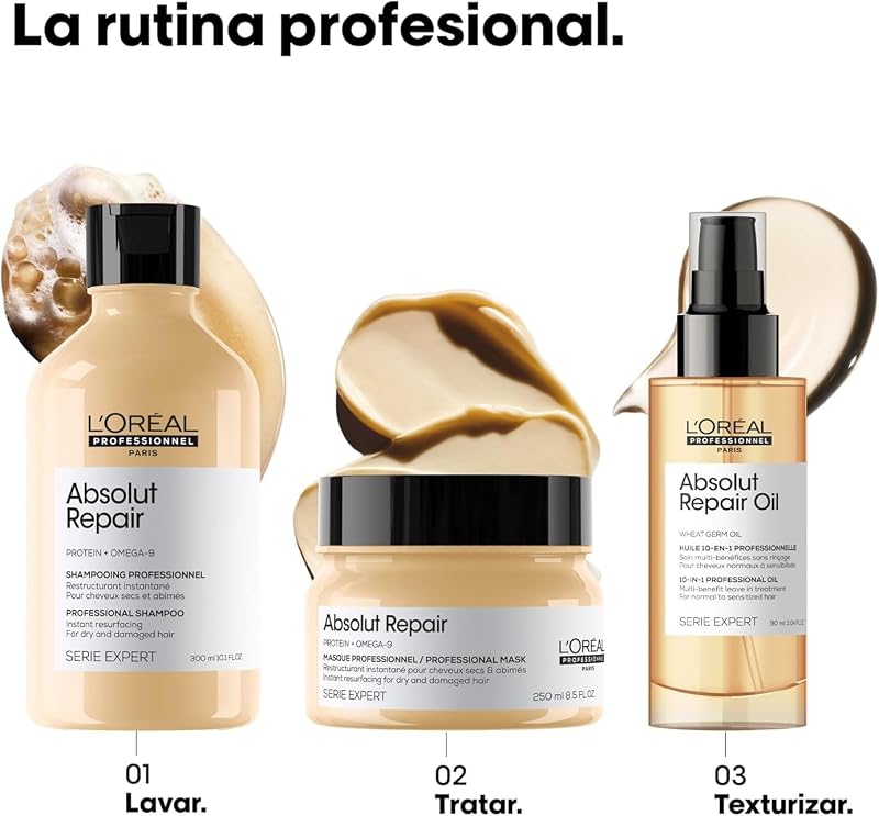 L’Oréal Professionnel, Champú Tratamiento Reconstructor para Pelo Seco y Dañado, Absolut Repair, 300ml