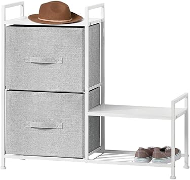 Amazon Com Mdesign Dresser Storage Tower Sturdy Steel Frame Wood Top Easy Pull Fabric Bins Organizer Unit For Bedroom Hallway Entryway Closet Textured Print 2 Drawers Side Shoe Shelf
