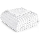 Bedsure GentleSoft White Fleece Blanket for Couch - Cozy Soft Blankets for Women, Cute Small Throws for Girls, Bright White, 50x70 Inches