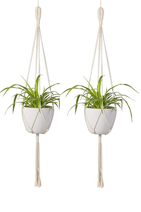 ecofynd Cotton Flower Pot Holder, Ivory, 39 inches, Pack of 2