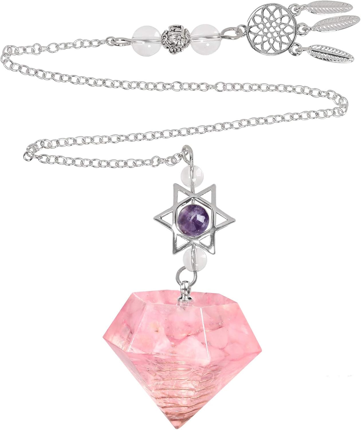 rockcloud Stone Pendulum for Dowsing Divitation Meditation Reiki Healing Energy Balancing with Dream Catcher, Rose Quartz: Home & Kitchen