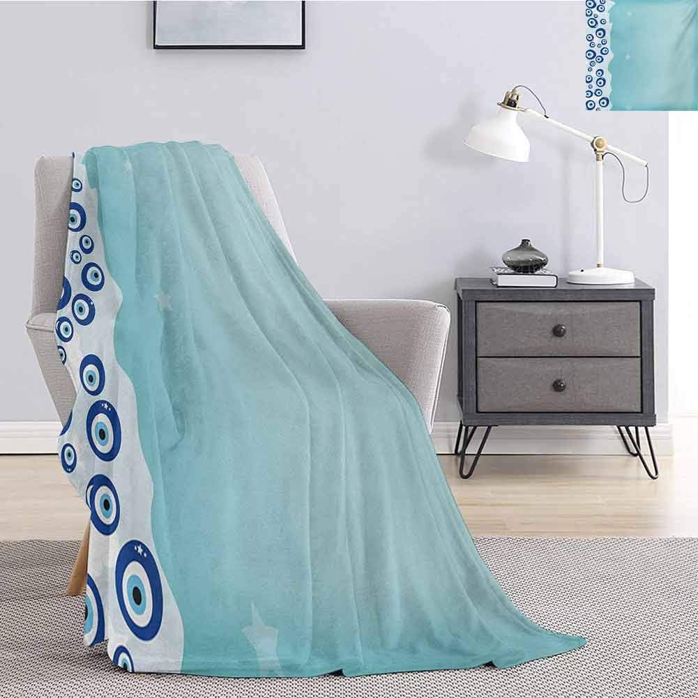 Luoiaax Evil Eye Children's Blanket Protective Amulets Vertical Border Abstract Artistic Faded Stars Lightweight Soft Warm and Comfortable W91 x L60 Inch Blue Pale Blue Baby Blue