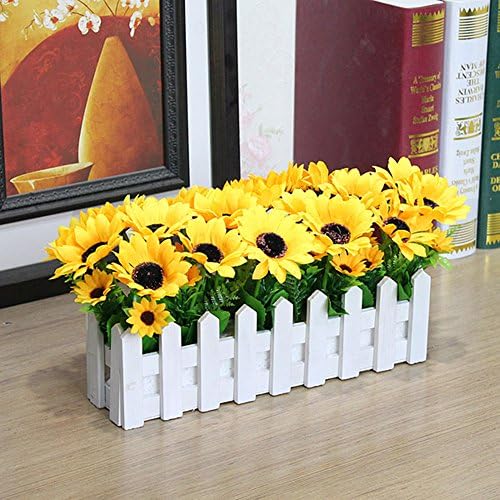 Sunflower Wooden fence Flower Plant Fence Picket Storage Holder Garden Wedding Decor Garden Artificial Pot Pack Mini Potted Plant Small Potted Plant Camellia