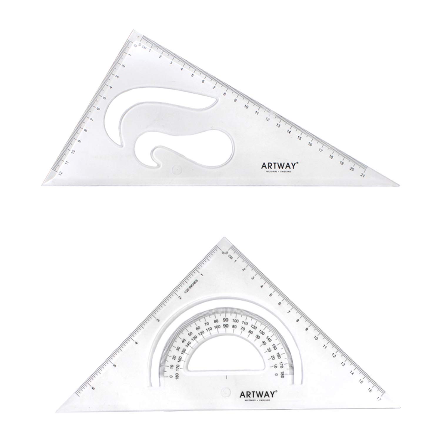 Artway Plastic Set Square Pack (2) - 45 & 60 degree angles, Single-coloured