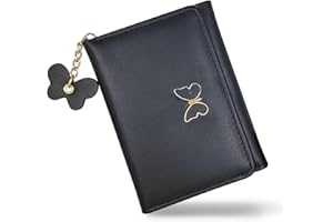 WisePoint Card Holder Wallet, PU Leather Credit Card Wallet for Women and Girls, Multi Card Slots Womens Wallet Cute Wallet with Butterfly Pendant for Travel, Shopping, Dating (black)