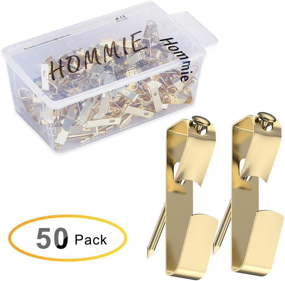 50 Pcs Heavy Duty 50lbs Picture Hangers with Nails, Hommie Photo Picture Frame Hooks Professional Picture Hanging Kit on Wooden/Drywall Hanging Hardware for Canvas, Office Pictures, Clock, Mirror