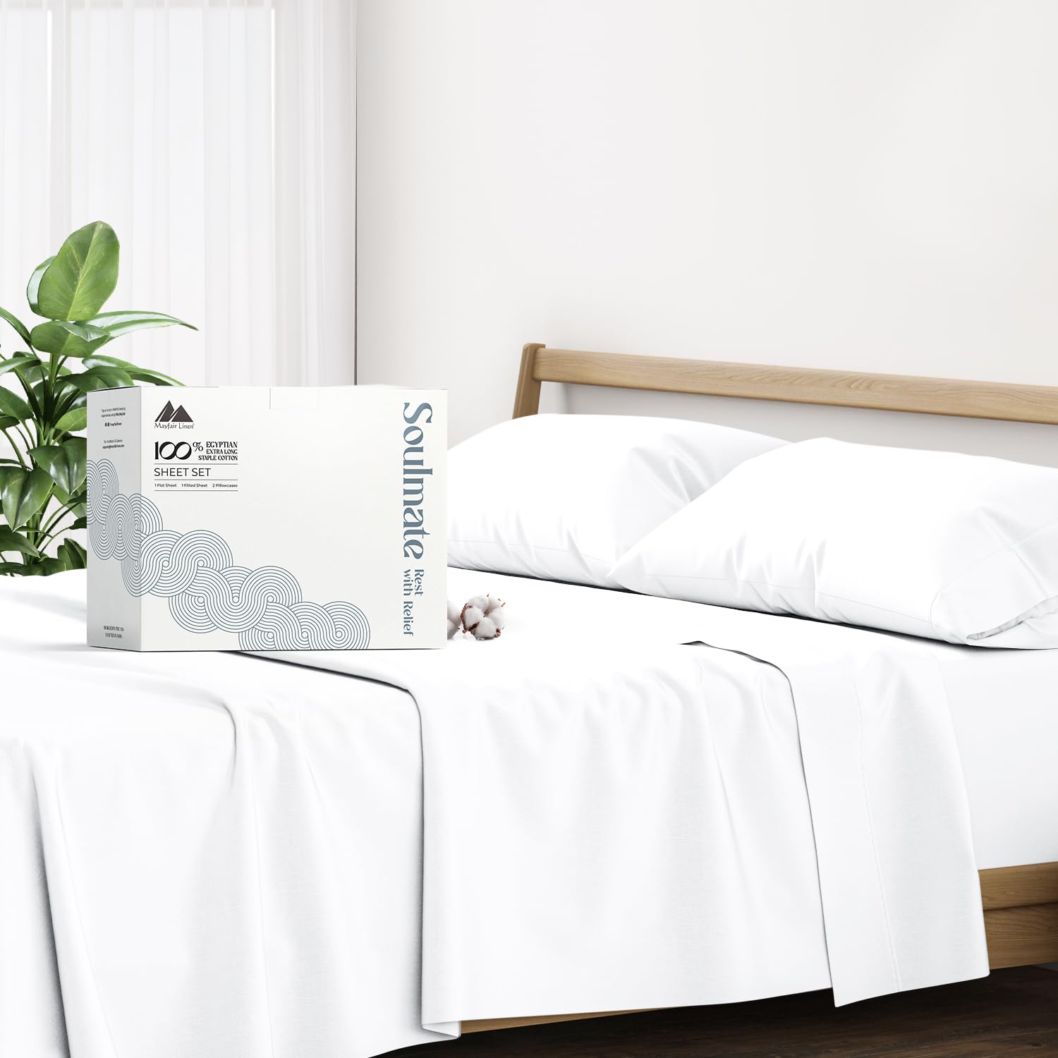 Mayfair Linen Hotel Collection Egyptian Cotton 500 Thread Count 4 Piece Sheet Set Queen White