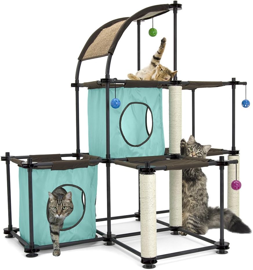Kitty City Claw Mega Kit Cat Furniture, Cat Feeding Colletion, Cat Condo Collection, Cat Toy, Cat Tree, Mega Kit-Green, 3 levels, Model Number: SPO-0587 : Cat Tower : Pet Supplies