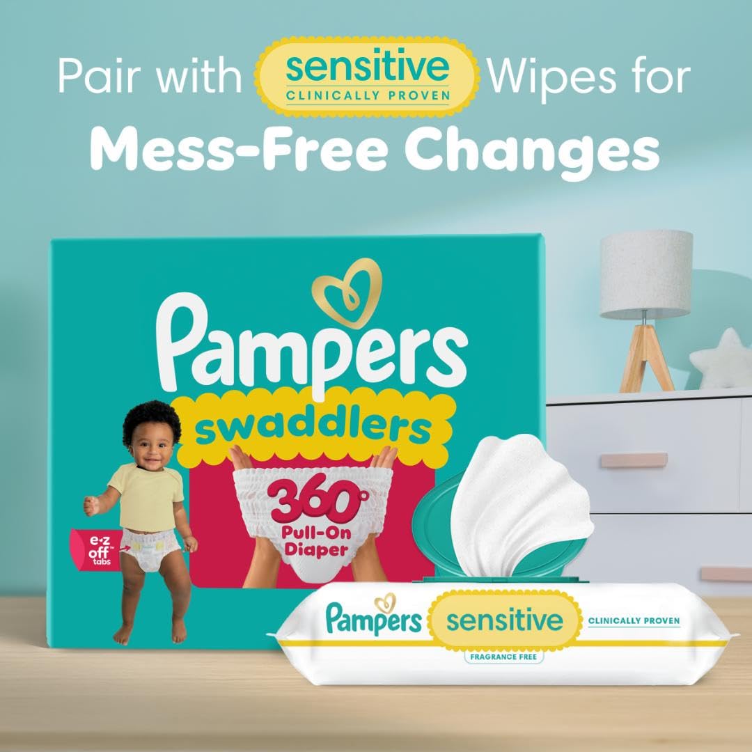 Pampers Diapers - Swaddlers 360° - Size 5, 116 Count, up to 100% Leakproof Comfy Dry Fit, Designed for Easy Changes, Pull On Baby Diaper (Packaging May Vary)