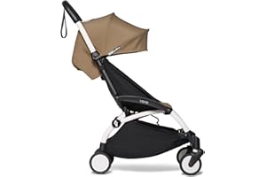 BABYZEN YOYO2 Stroller - Lightweight & Compact - Includes White Frame, Toffee Seat Cushion + Matching Canopy - Suitable for Children Up to 48.5 Lbs