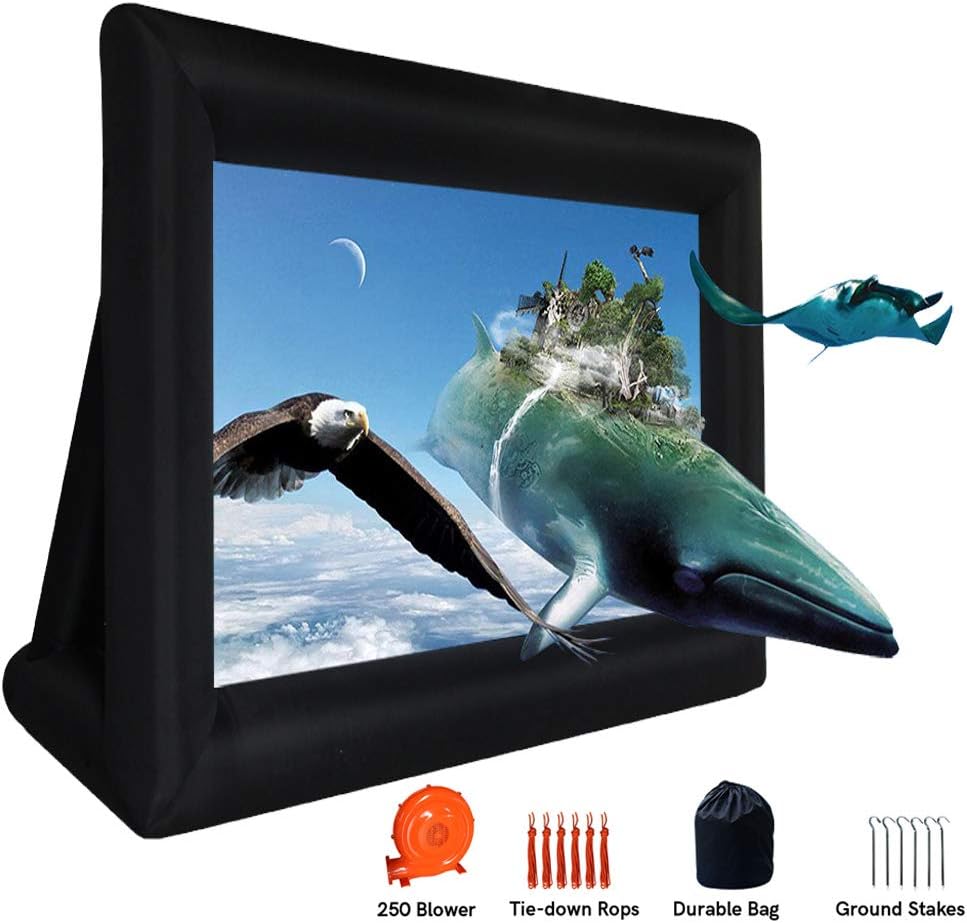 DAIRTRACK 14ft Inflatable Outdoor Projector Movie Screen Package with Rope Electric Blower Aluminium Stakes and Durable Bag Great for Outdoor Party Backyard Pool Fun (14FT)