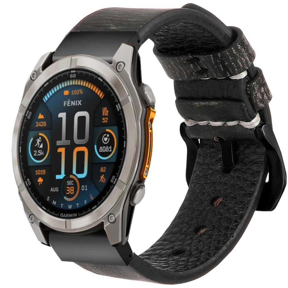 ESTUYOYA Leather Strap Compatible with Garmin Fenix 8-51mm / Fenix 7X Pro/7X/6X Pro/6X/5X//Enduro 3/Instinct 2X Solar/Epix 2 Pro 51mm/D2 Delta PX, Handmade Quickfit 26mm Gray Bracelet