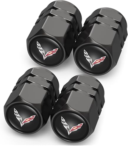 IPick Image Corvette C7 Z06 Logo Tire Valve Caps – Black On Black Aluminum, Set Of 4
