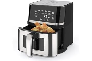 AboveMoon Stainless Steel 8Qt Large Digital Air Fryer with Window for Kitchen Use,Nonstick Made,Touchscreen Display,400F,Kitc