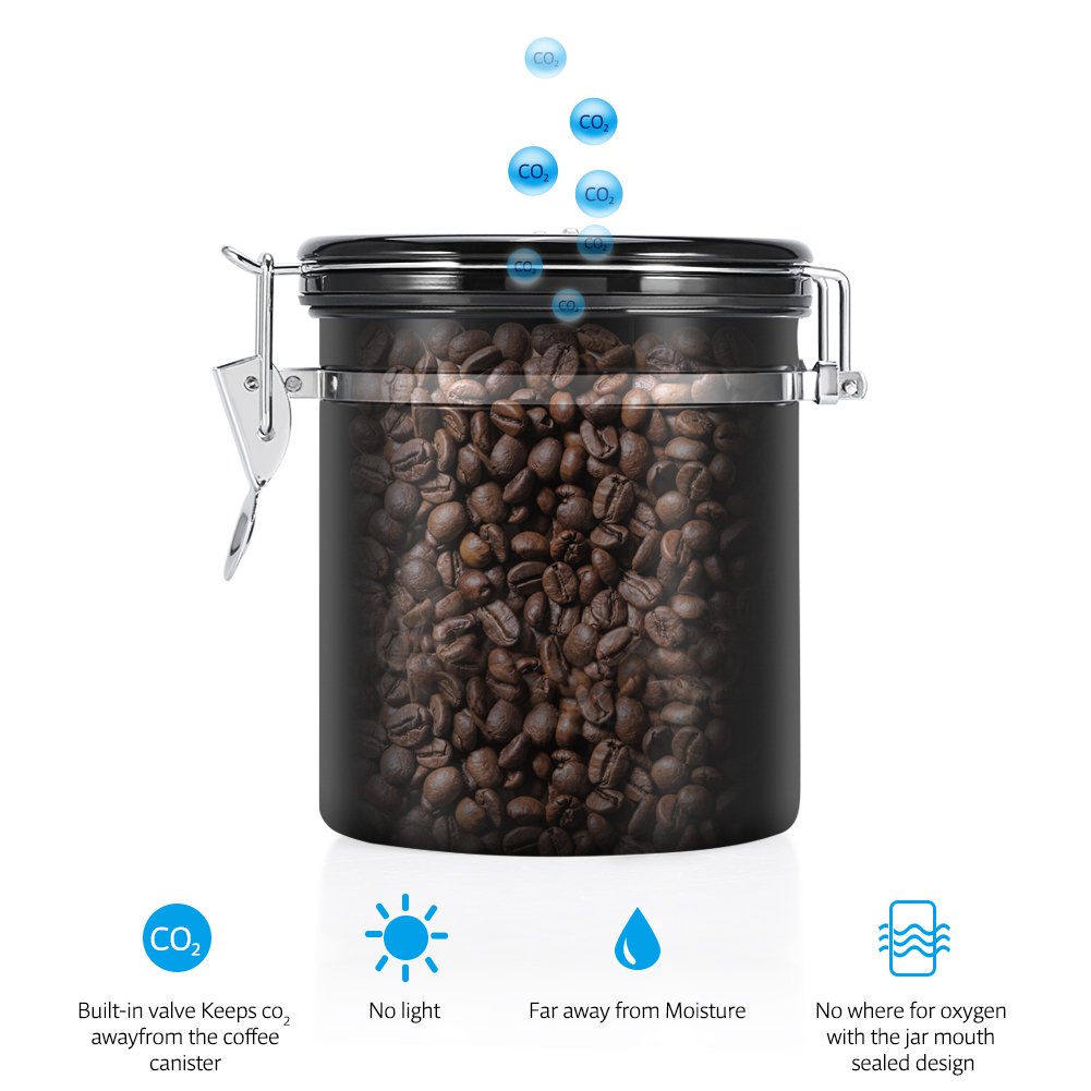 Coffee Container Airtight for Ground or Whole Beans Stainless Steel